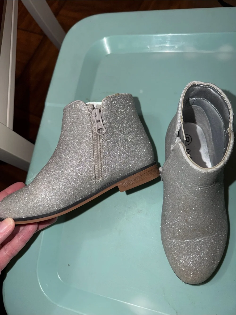Cat & Jack | Silver Glitter Ankle Boots, size 10